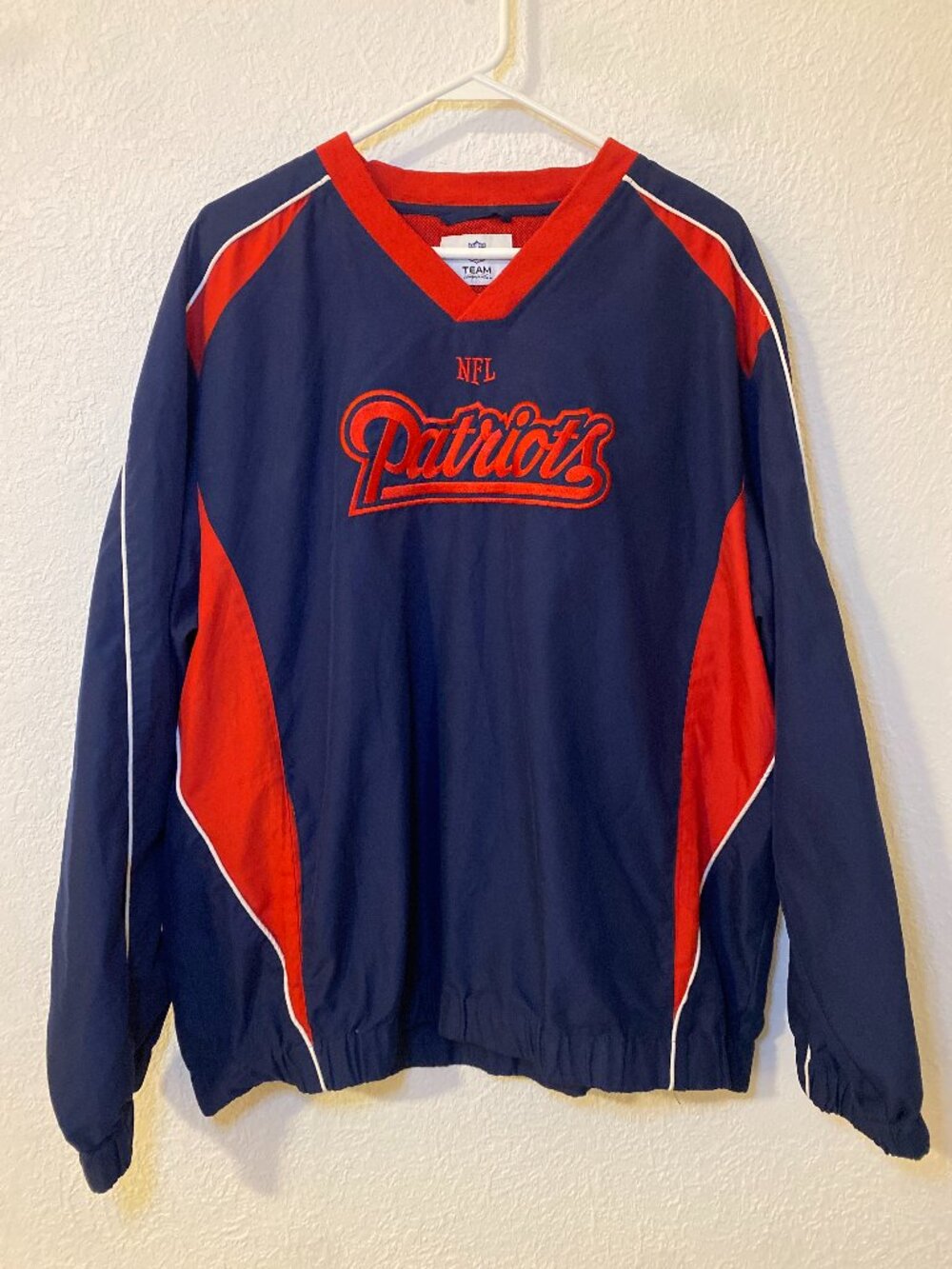 New England Patriots NFL Womens Large Pullover Windbreaker Jacket Navy Red